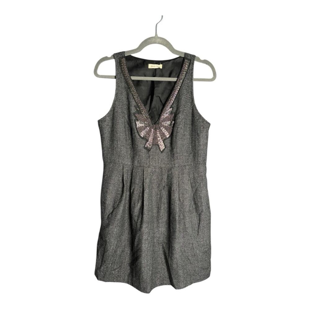 Silence + Noise Gray Black Tweed Sleeveless Dress Silver Beading Small